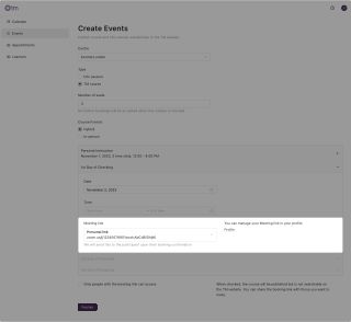 A screen where user create event with profile default.