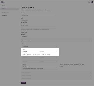 A screen where user create event with time suggestions.