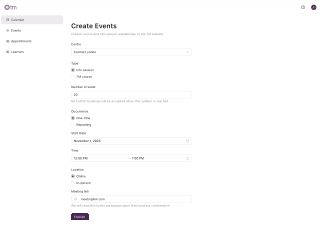 A screen where user create published events.
