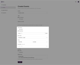 A screen where user create recurring events.